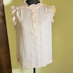 LOFT Pink Heart Print Ruffle Sleeve Blouse